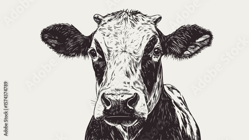 Vintage Block Print Style Cow with Grunge Effect for Design Projects