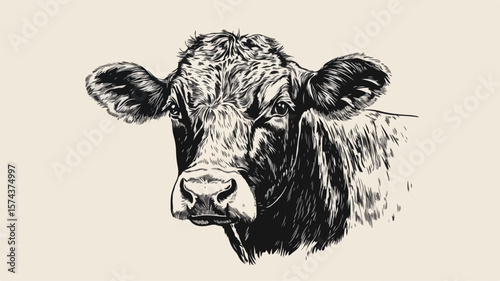 Vintage Block Print Style Cow with Grunge Effect for Design Projects