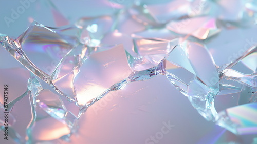 Close-up view of a porcelain plate cracking into sharp pastel shards