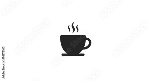 Illustration of a steaming black coffee cup on a white background view