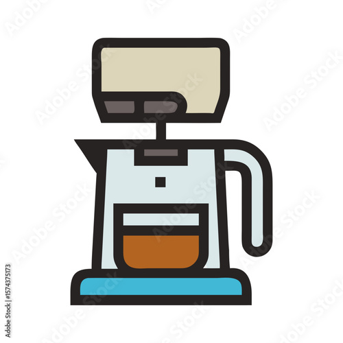 Colorful graphic of a coffee maker icon for kitchen appliances and coffee brewing
