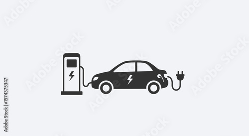 Illustration of an electric vehicle charging at a charging station
