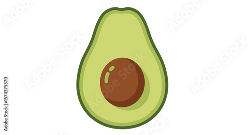 Illustration of a halved avocado with its brown seed on a white background