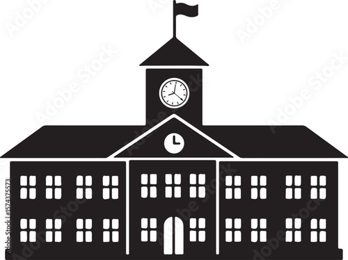 School Building Silhouette Vector Adobe Illustrator Artwork