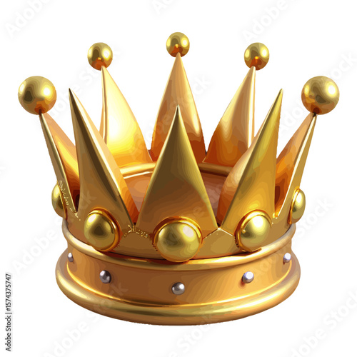 "Golden Crown Icon with Spiked Points & Jewels – Royalty Symbol Graphic, Regal Leadership Emblem for Achievement, Fantasy, Luxury, Design, Apps & Blogs"
