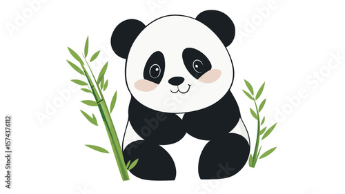 Adorable Panda surrounded by Bamboo - Asian Flora and Fauna Theme