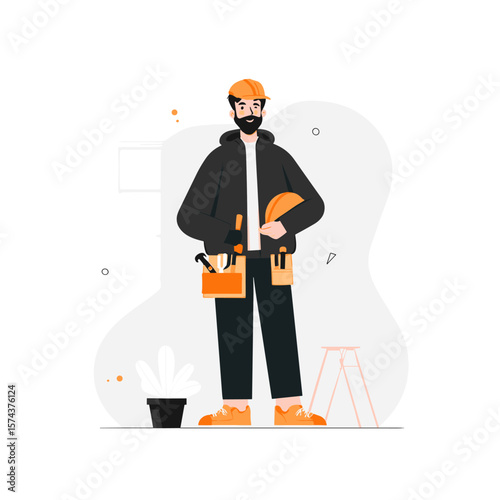 A skilled builder holding a hard hat and tools, ready for the project.
