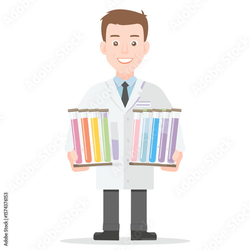 A lab worker joyfully holding a sample test tube.