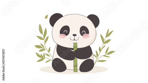 Adorable Panda surrounded by Bamboo - Asian Flora and Fauna Theme