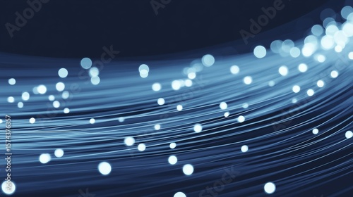 A minimalist, futuristic wallpaper showing data visualization. A fluid plexus structure with glowing particles on a dark background provides ample copy space for design.