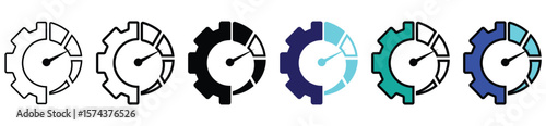 Gear Speed Indicator Icon Set – Performance and Efficiency Dashboard Symbols in Vector Style

