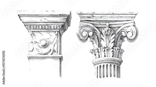 Detailed Engraved Illustration of Roman Column