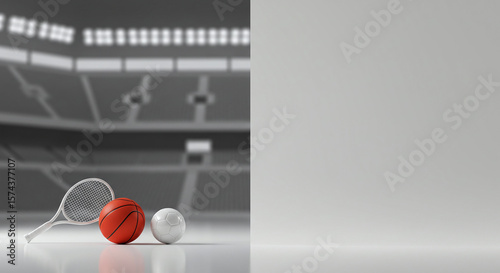 Minimalist Sports Background with copy space. Tennis, Basketball, and Soccer Ball, Multi-Sport Theme for Marketing