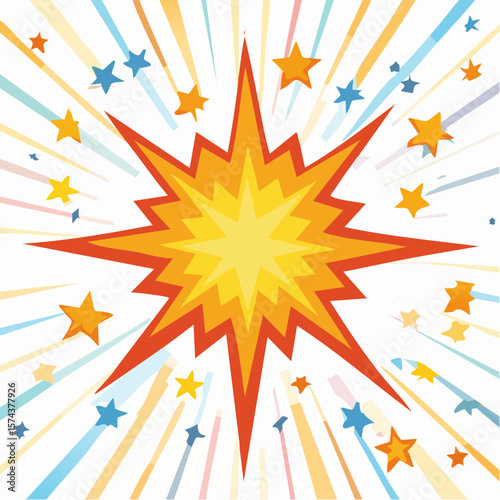 Abstract blast explosion with starburst pop art background, zap excitement, zoom effect.