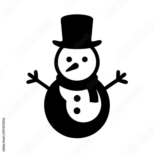 Black silhouette of a snowman with scarf and top hat