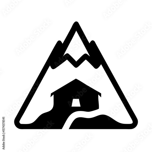 Silhouette of snowy mountain with a cabin landscape