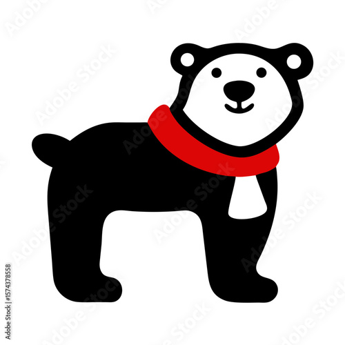 Polar bear silhouette design with red scarf illustration