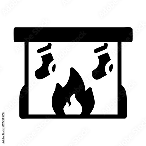 Black fireplace silhouette design with hanging stockings