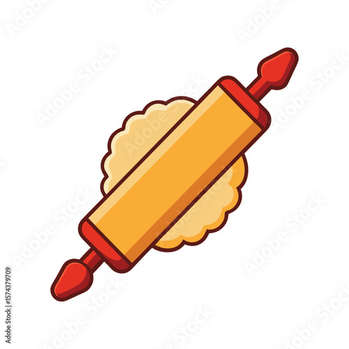 Rolling pin flattening dough for baking or cooking preparation