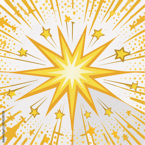 Abstract blast explosion with starburst pop art background, zap excitement, zoom effect.