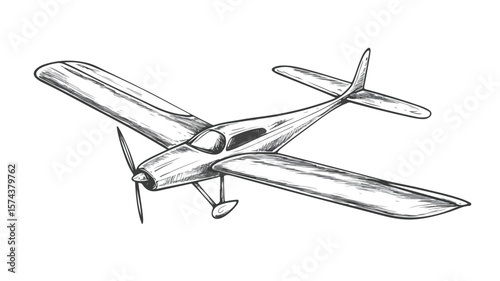 Engraved Glider Illustration in Bold Black Lines for Design Projects