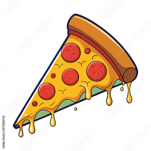 Delicious slice of pepperoni pizza with melted cheese dripping down