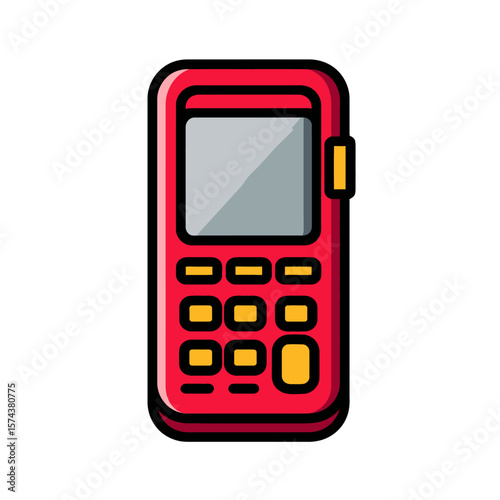 Red gadget communicates digitally on white background simply