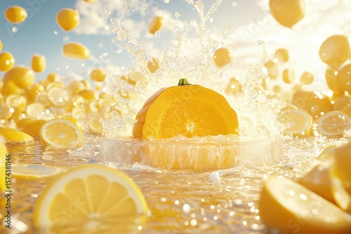 Citrus Fruit Splash In Water