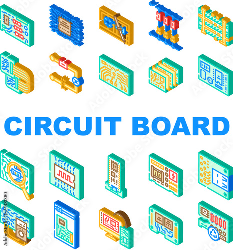 circuit board pcb microcontroller icons set vector