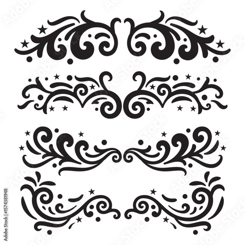 Calligraphy filigree lines Text dividers, vintage Flourishes decorative Scrolls wedding Ornate and stars, fancy elegant page decoration design elements, Header Swirls menu cards Ornamental Border