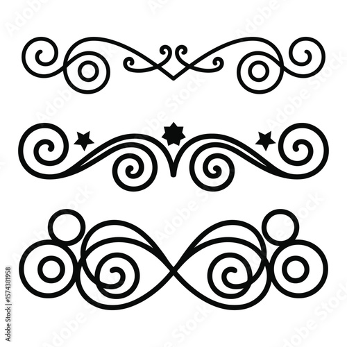 Calligraphy filigree lines Text dividers, vintage Flourishes decorative Scrolls wedding Ornate and stars, fancy elegant page decoration design elements, Header Swirls menu cards Ornamental Border