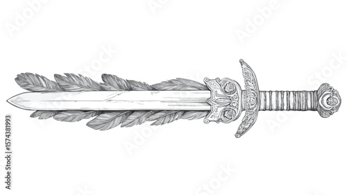 Exquisite Engraved Sword with Ornate Raven Feathers Design for Stunning Visual Impact