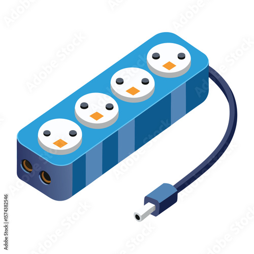 Cute blue power strip with four penguin shaped outlets and cord