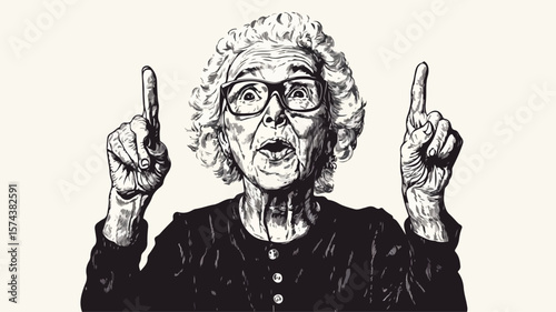 Excited Emotional Grandma Raising Fingers Up
