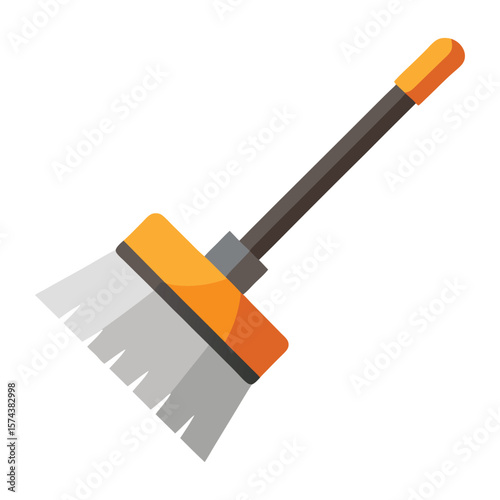 Simple flat design illustration of a broom with orange and gray handle