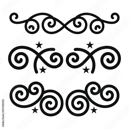 Calligraphy filigree lines Text dividers, vintage Flourishes decorative Scrolls wedding Ornate and stars, fancy elegant page decoration design elements, Header Swirls menu cards Ornamental Border
