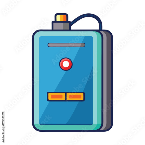 Modern blue water heater with simple controls and handle on white background