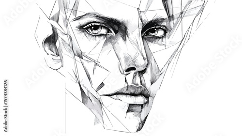 Detailed Fragmented Abstract Face Art with Textured Elements