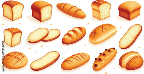 Create a kinds of deferent Bread hand drawn set vector art with white background.