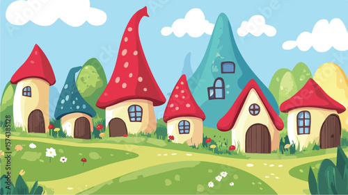 Enchanting Gnome Village with Fairytale Houses in Lush Landscape