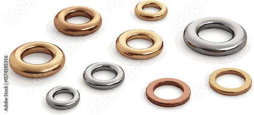 Create a kinds of deferent Metallic grommet set vector art with white background.