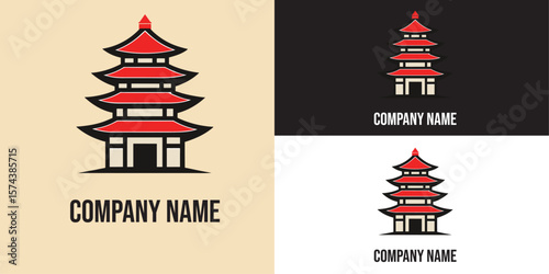 Vector art of a traditional multitiered pagoda stands tall, representing asian culture, architecture, and spiritual heritage