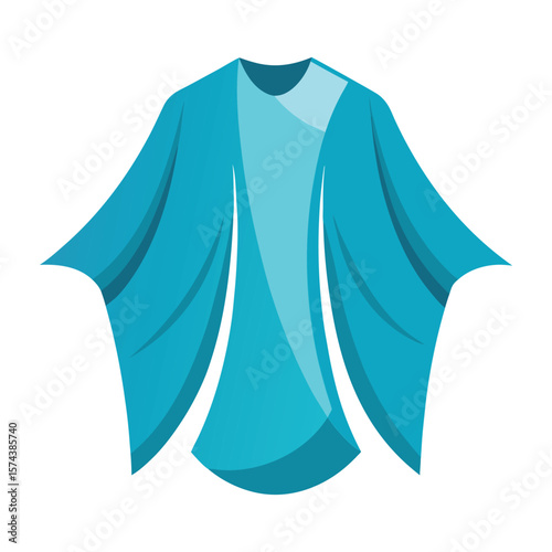 Stylized illustration of a flowing blue robe or garment with wide sleeves and a rounded neckline
