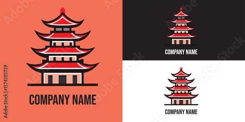 Vector art of a stylized pagoda logo signifies asian architectural beauty and cultural traditions for a company