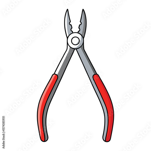 Illustration of a pair of red and silver combination pliers on a white background