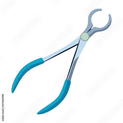 Illustration of a dental extraction forceps tool with blue handles on a white background
