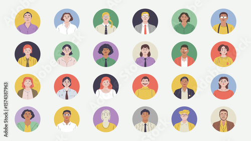 Diverse People Avatars in Colorful Circles Illustration of Various Characters and Professionals