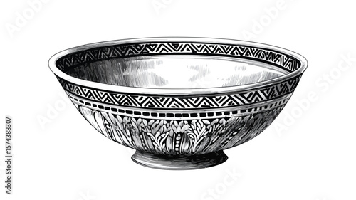 Exquisite Vintage Engraved Bowl with Detailed Black Design