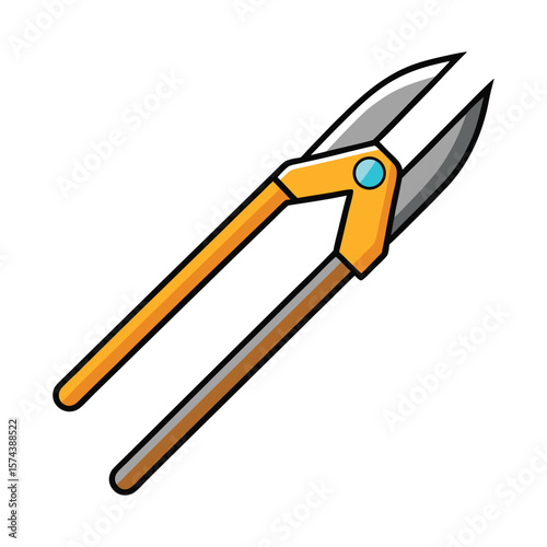 Cartoon illustration of a pair of heavy duty garden shears or loppers with yellow handles