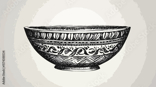 Exquisite Vintage Engraved Bowl with Detailed Black Design
